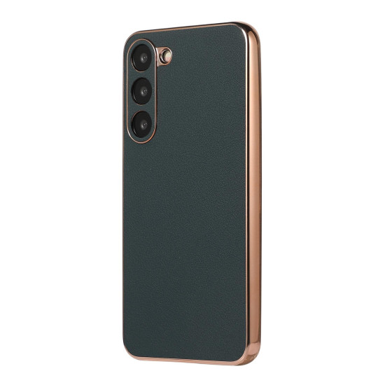 For Samsung Galaxy S23+ 5G Waves Series Nano Electroplating Genuine Leather Phone Case(Green)