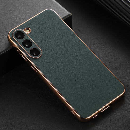 For Samsung Galaxy S23+ 5G Waves Series Nano Electroplating Genuine Leather Phone Case(Green)