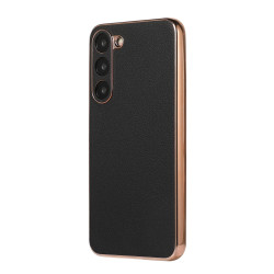 For Samsung Galaxy S23+ 5G Waves Series Nano Electroplating Genuine Leather Phone Case(Black)