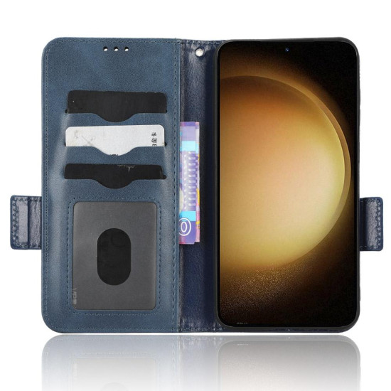 For Samsung Galaxy S23+ 5G Symmetrical Triangle Leather Phone Case(Blue)