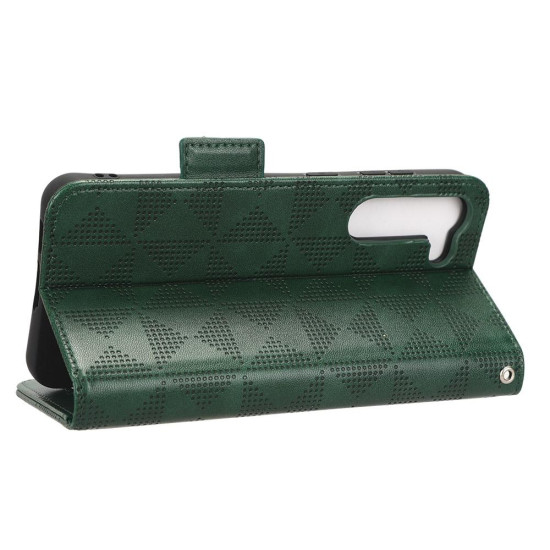 For Samsung Galaxy S23+ 5G Symmetrical Triangle Leather Phone Case(Green)