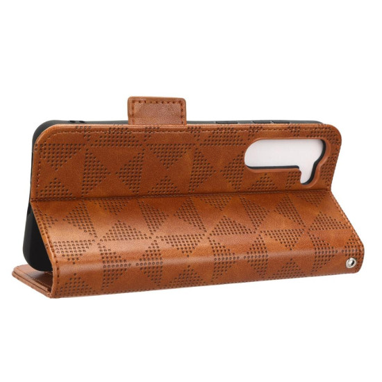 For Samsung Galaxy S23+ 5G Symmetrical Triangle Leather Phone Case(Brown)