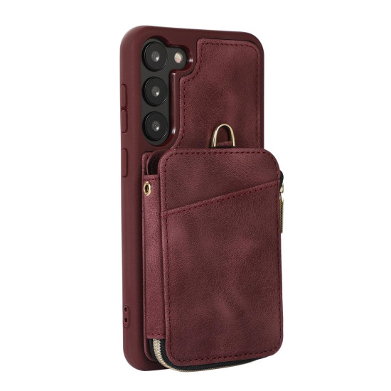 For Samsung Galaxy S23+ 5G Zipper Card Bag Back Cover Phone Case(Wine Red)