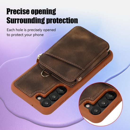 For Samsung Galaxy S23+ 5G Zipper Card Bag Back Cover Phone Case(Brown)
