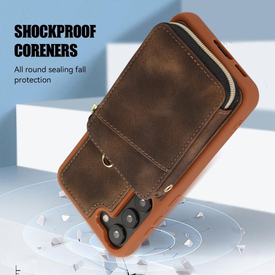For Samsung Galaxy S23+ 5G Zipper Card Bag Back Cover Phone Case(Brown)