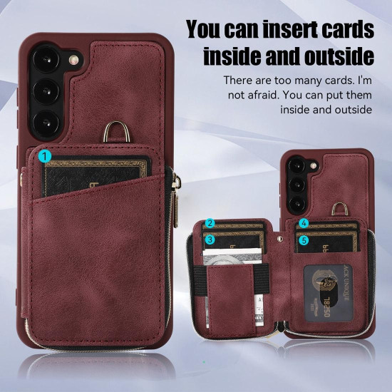 For Samsung Galaxy S23+ 5G Zipper Card Bag Back Cover Phone Case(Purple)