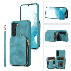 For Samsung Galaxy S23+ 5G Zipper Card Bag Back Cover Phone Case(Turquoise)