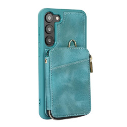 For Samsung Galaxy S23+ 5G Zipper Card Bag Back Cover Phone Case(Turquoise)