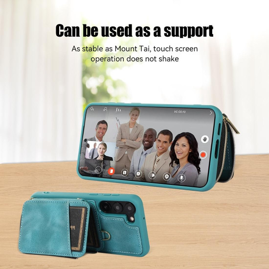 For Samsung Galaxy S23+ 5G Zipper Card Bag Back Cover Phone Case(Turquoise)