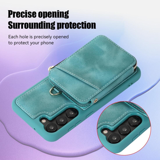 For Samsung Galaxy S23+ 5G Zipper Card Bag Back Cover Phone Case(Turquoise)