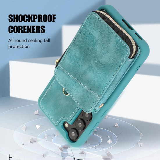 For Samsung Galaxy S23+ 5G Zipper Card Bag Back Cover Phone Case(Turquoise)