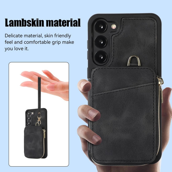 For Samsung Galaxy S23+ 5G Zipper Card Bag Back Cover Phone Case(Black)