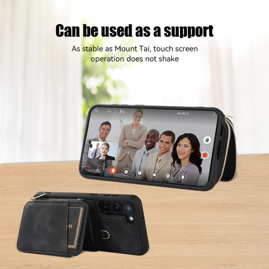 For Samsung Galaxy S23+ 5G Zipper Card Bag Back Cover Phone Case(Black)