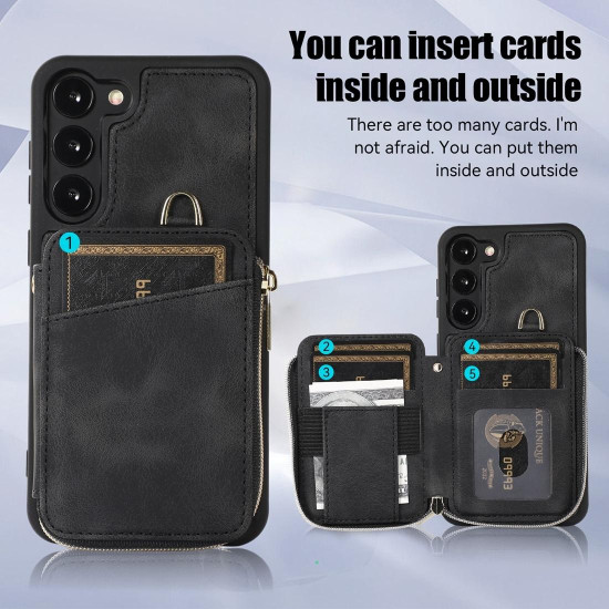 For Samsung Galaxy S23+ 5G Zipper Card Bag Back Cover Phone Case(Black)