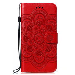 For Samsung Galaxy S23+ 5G Sun Mandala Embossing Pattern Phone Leather Case(Red)