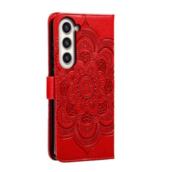 For Samsung Galaxy S23+ 5G Sun Mandala Embossing Pattern Phone Leather Case(Red)
