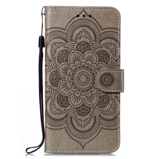 For Samsung Galaxy S23+ 5G Sun Mandala Embossing Pattern Phone Leather Case(Grey)