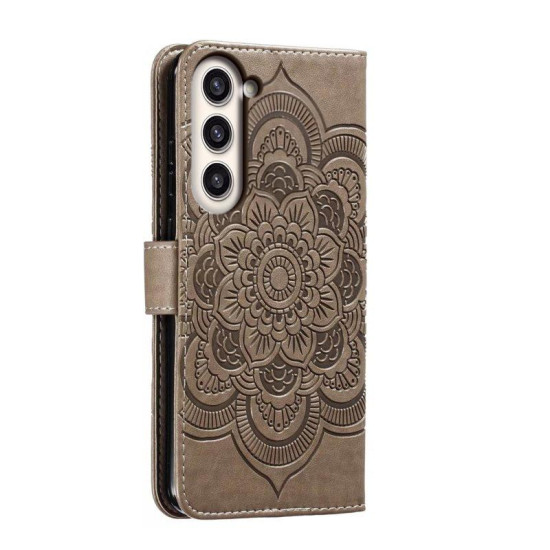 For Samsung Galaxy S23+ 5G Sun Mandala Embossing Pattern Phone Leather Case(Grey)
