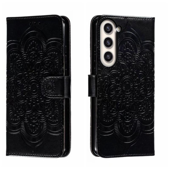 For Samsung Galaxy S23+ 5G Sun Mandala Embossing Pattern Phone Leather Case(Black)