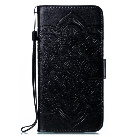 For Samsung Galaxy S23+ 5G Sun Mandala Embossing Pattern Phone Leather Case(Black)