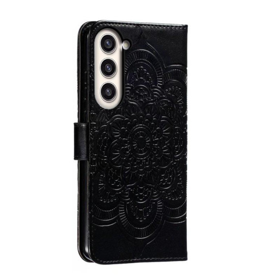 For Samsung Galaxy S23+ 5G Sun Mandala Embossing Pattern Phone Leather Case(Black)