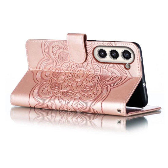 For Samsung Galaxy S23+ 5G Sun Mandala Embossing Pattern Phone Leather Case(Rose Gold)