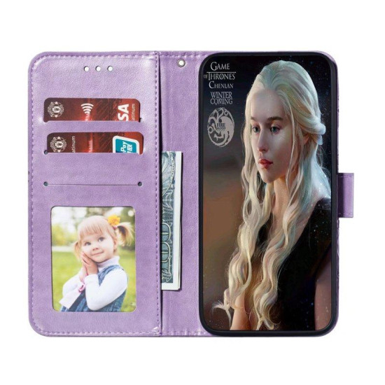 For Samsung Galaxy S23+ 5G Sun Mandala Embossing Pattern Phone Leather Case(Purple)