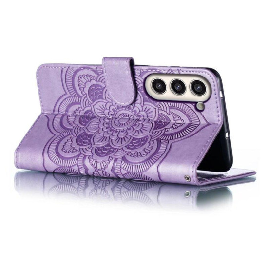 For Samsung Galaxy S23+ 5G Sun Mandala Embossing Pattern Phone Leather Case(Purple)