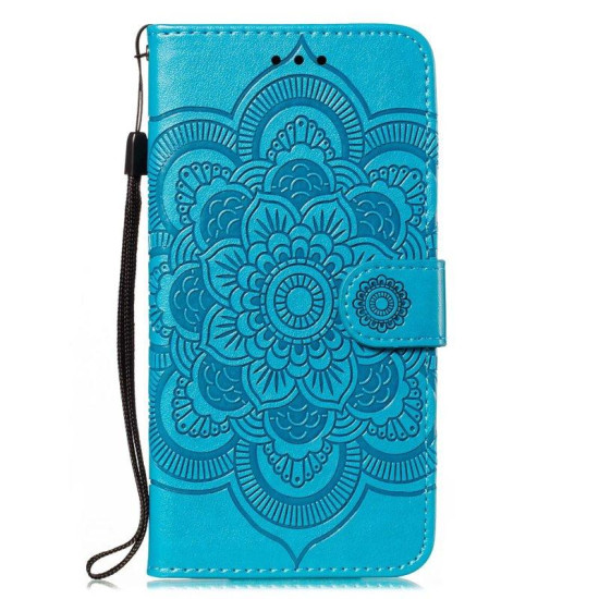 For Samsung Galaxy S23+ 5G Sun Mandala Embossing Pattern Phone Leather Case(Blue)
