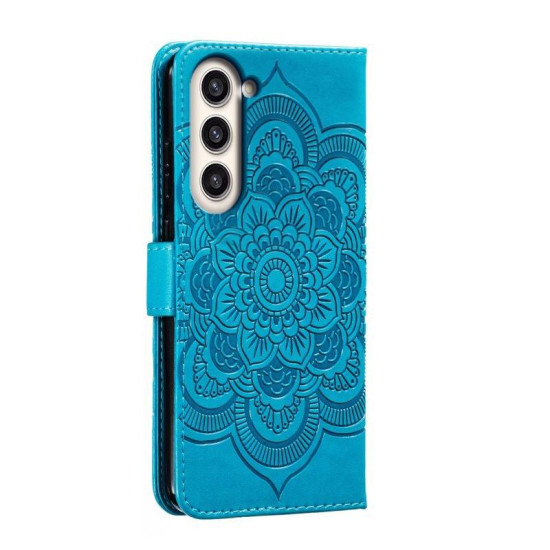 For Samsung Galaxy S23+ 5G Sun Mandala Embossing Pattern Phone Leather Case(Blue)