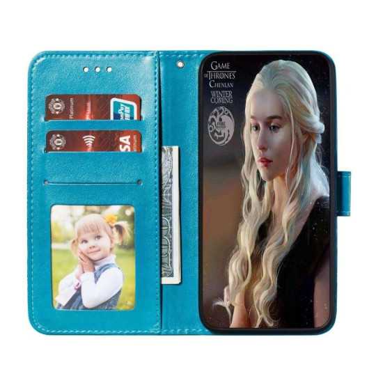 For Samsung Galaxy S23+ 5G Sun Mandala Embossing Pattern Phone Leather Case(Blue)
