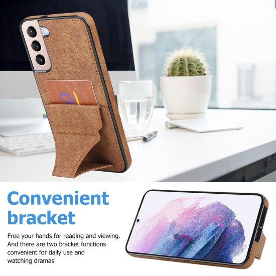 For Samsung Galaxy S23+ 5G Ultra-thin Shockproof Phone Protective Case with Holder(Brown)