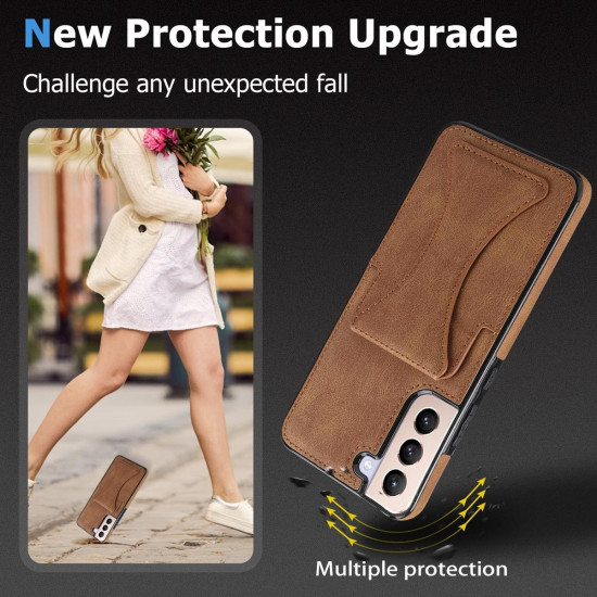 For Samsung Galaxy S23+ 5G Ultra-thin Shockproof Phone Protective Case with Holder(Brown)