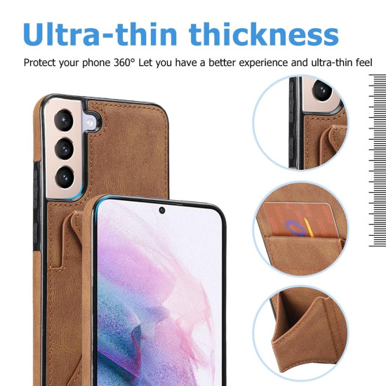 For Samsung Galaxy S23+ 5G Ultra-thin Shockproof Phone Protective Case with Holder(Brown)