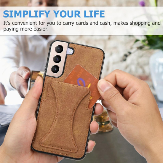 For Samsung Galaxy S23+ 5G Ultra-thin Shockproof Phone Protective Case with Holder(Brown)