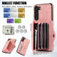 For Samsung Galaxy S23+ 5G Zipper RFID Card Slots Phone Case with Short Lanyard(Rose Gold)