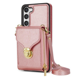 For Samsung Galaxy S23+ 5G Zipper Hardware Card Wallet Phone Case(Rose Gold)