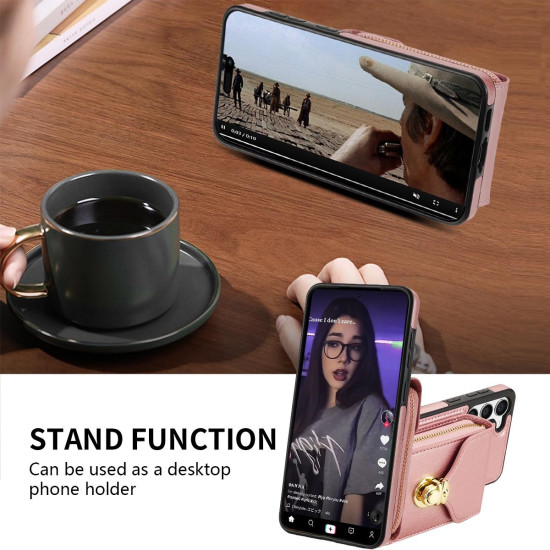 For Samsung Galaxy S23+ 5G Zipper Hardware Card Wallet Phone Case(Rose Gold)