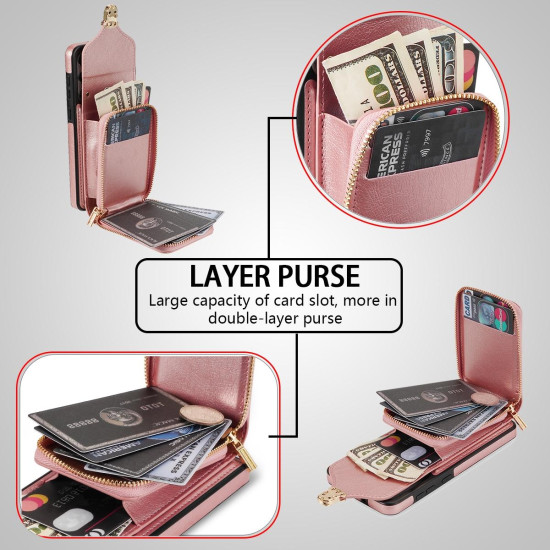 For Samsung Galaxy S23+ 5G Zipper Hardware Card Wallet Phone Case(Rose Gold)
