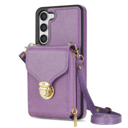 For Samsung Galaxy S23+ 5G Zipper Hardware Card Wallet Phone Case(Purple)