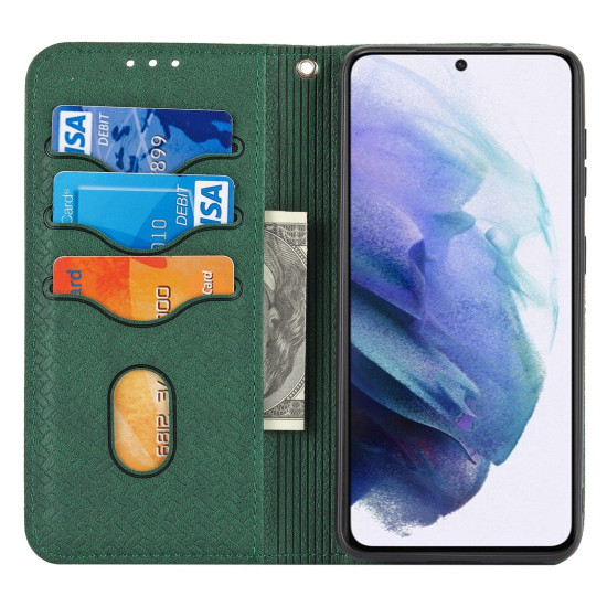 For Samsung Galaxy S23+ 5G Woven Texture Stitching Magnetic Leather Phone Case(Green)
