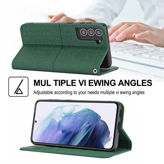 For Samsung Galaxy S23+ 5G Woven Texture Stitching Magnetic Leather Phone Case(Green)