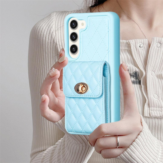 For Samsung Galaxy S23+ 5G Vertical Wallet Rhombic Leather Phone Case(Blue)