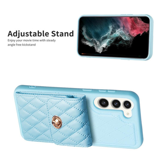 For Samsung Galaxy S23+ 5G Vertical Wallet Rhombic Leather Phone Case(Blue)