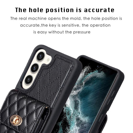 For Samsung Galaxy S23+ 5G Vertical Wallet Rhombic Leather Phone Case(Black)