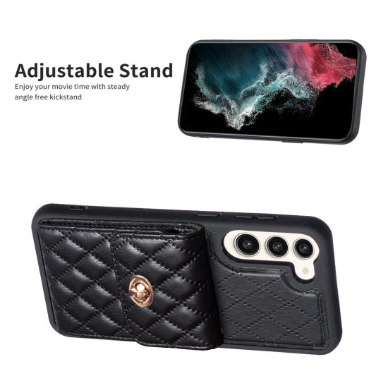 For Samsung Galaxy S23+ 5G Vertical Wallet Rhombic Leather Phone Case(Black)
