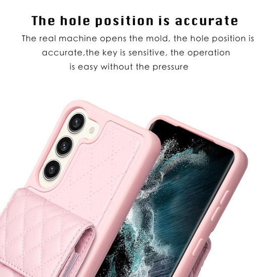 For Samsung Galaxy S23+ 5G Vertical Wallet Rhombic Leather Phone Case(Pink)