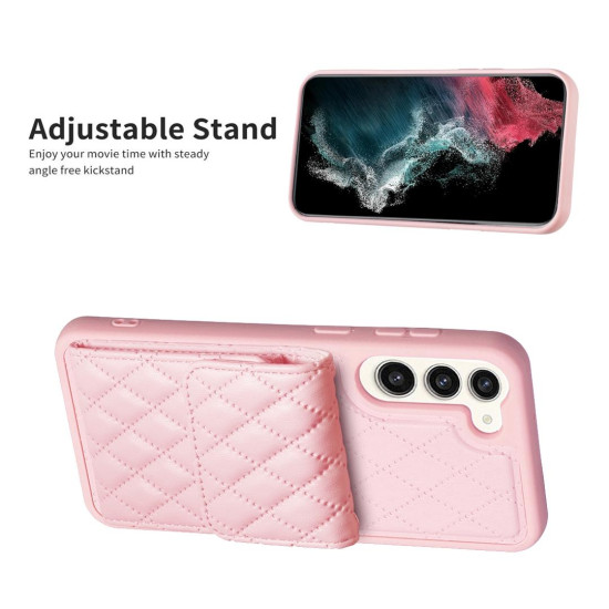 For Samsung Galaxy S23+ 5G Vertical Wallet Rhombic Leather Phone Case(Pink)