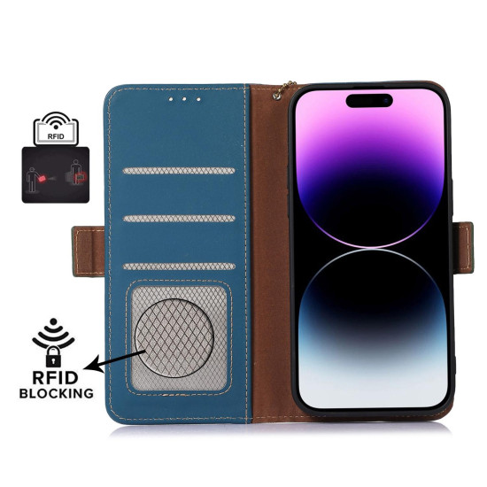 For Samsung Galaxy S24+ 5G Genuine Leather Magnetic RFID Leather Phone Case(Blue)