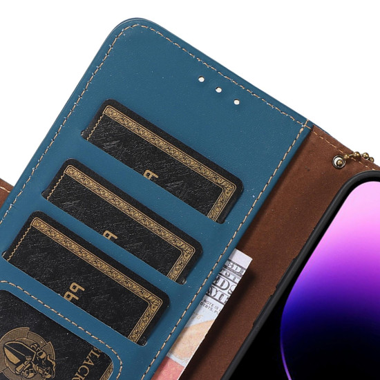 For Samsung Galaxy S24+ 5G Genuine Leather Magnetic RFID Leather Phone Case(Blue)